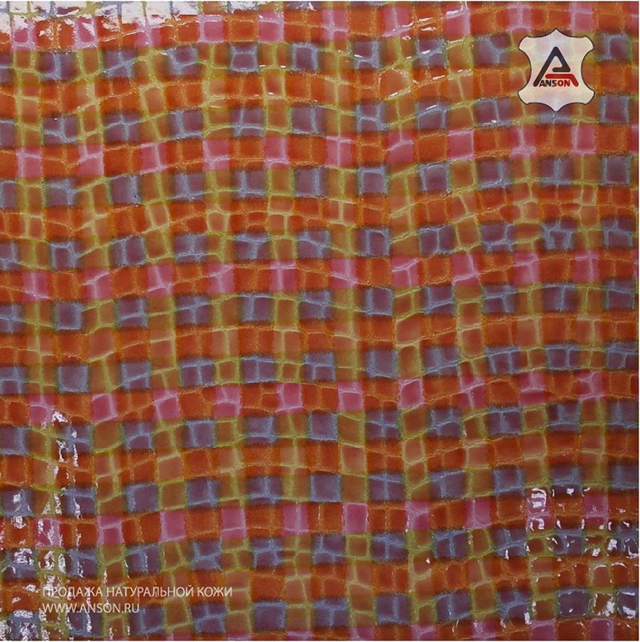 Лаковая кожа &quot;Италия&quot; Vernice Raduga Kletka Orange